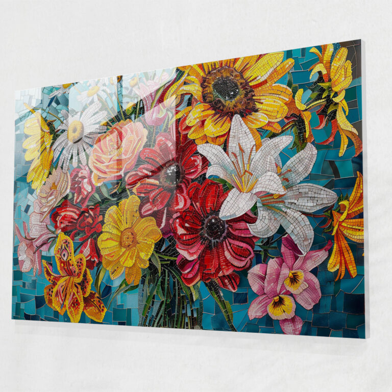 Pointillism Bouquet Glass Print - Pointillism, Glass Print, Home Decoration, Pointillism