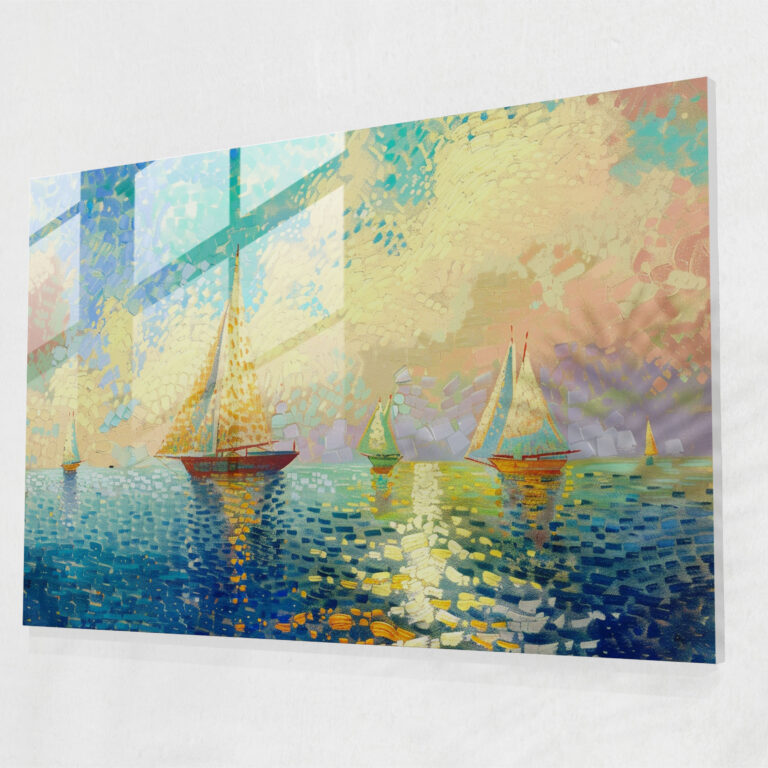 Pointillism Seascape Glass Print - Pointillism, Pointillism, Modern Art, Home Decoration