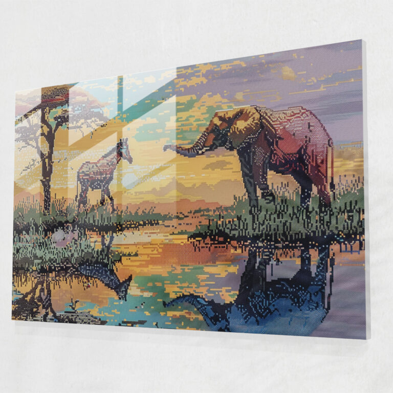 Pointillism Safari Glass Wall Art - Pointillism, Wall Decoration, Glass Art, Modern Art