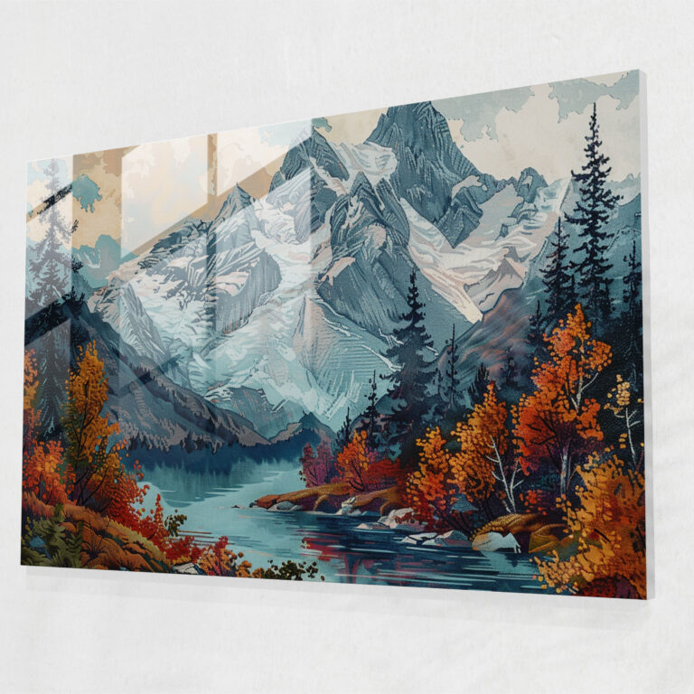 Pointillism Mountain Glass Wall Art - Pointillism, Glass Art, Wall Decoration, Glass Wall Art