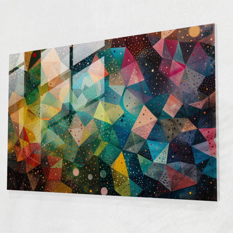 Abstract Geometric Pointillism Home Decoration - Pointillism, Abstract, Glass Wall Art, Glass Art