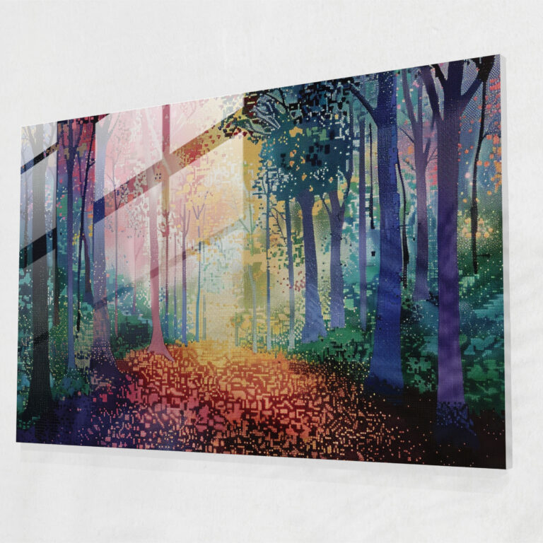 Colorful Forest Pointillism Glass Art - Pointillism, Colorful, Glass Print, Glass Art