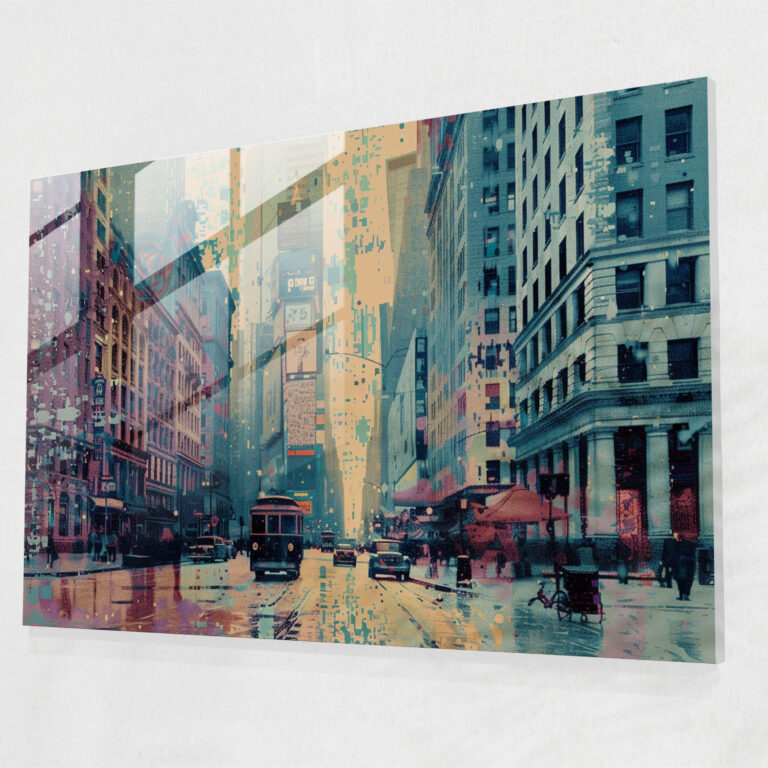 Vintage City Architecture Pointillism Modern Art - Pointillism, Glass Wall Art, Glass Print, Vintage