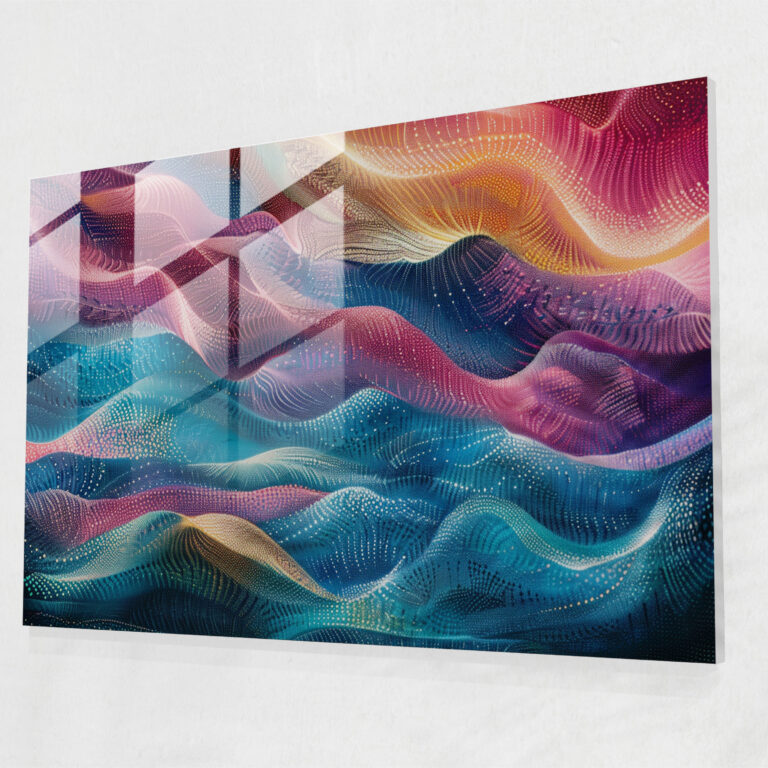 Abstract Waves Pointillism Glass Print - Pointillism, Waves, Modern Art, Glass Art