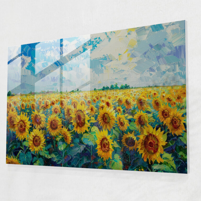 Sunflower Fields Pointillism Glass Wall Art - Pointillism, Bright, Glass Art, Pointillism