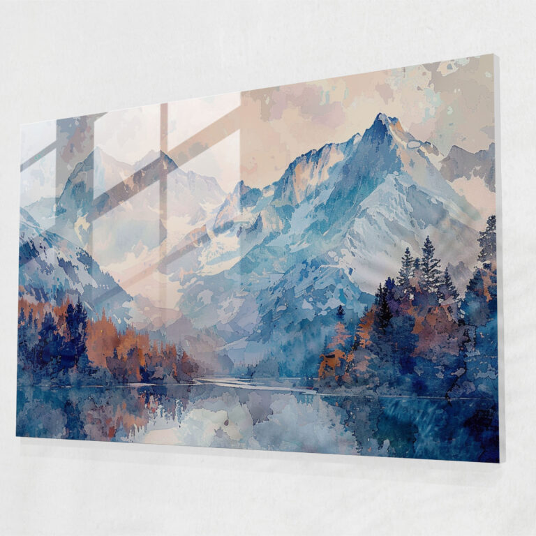 Mountain Landscape Pointillism Home Decoration - Pointillism, Glass Art, Glass Print, Glass Wall Art
