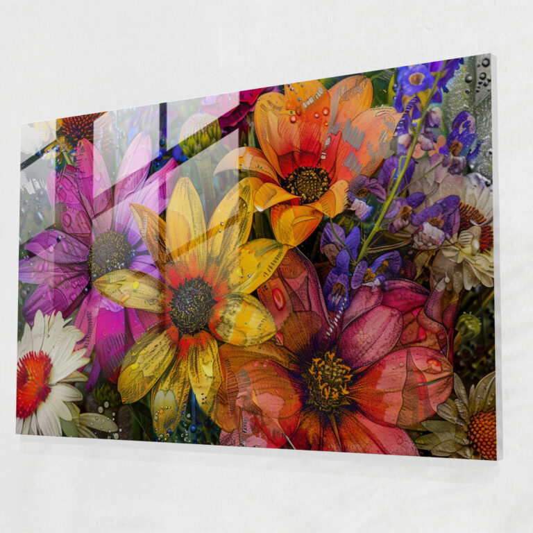 Pointillism Colorful Flowers Glass Wall Art - Pointillism, Colorful Flowers, Glass Print, Pointillism