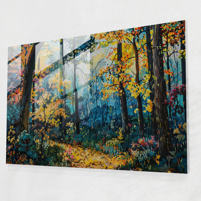 Autumn Forest Pointillism Wall Decoration - Pointillism, Glass Print, Pointillism, Home Decoration