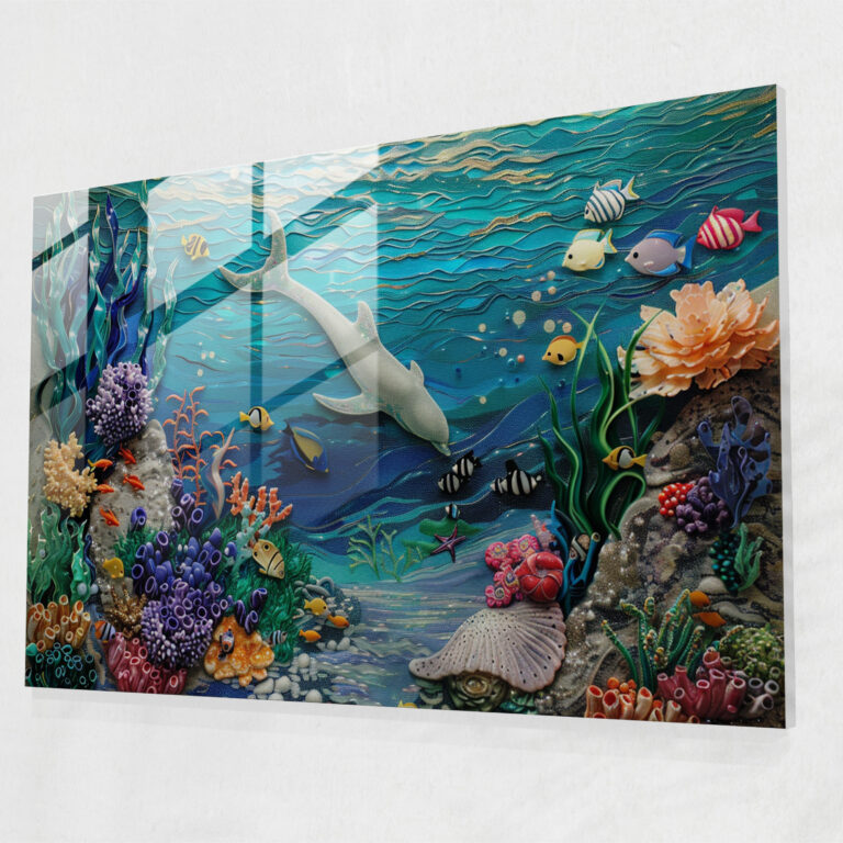 Underwater Pointillism Glass Wall Art - Pointillism, Wall Decoration, Underwater Scene, Glass Print