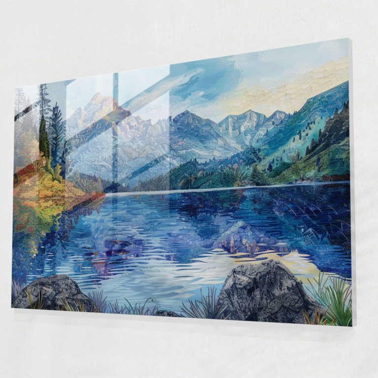Mountain Landscape Pointillism Glass Art - Pointillism, Modern Art, Wall Decoration, Home Decoration