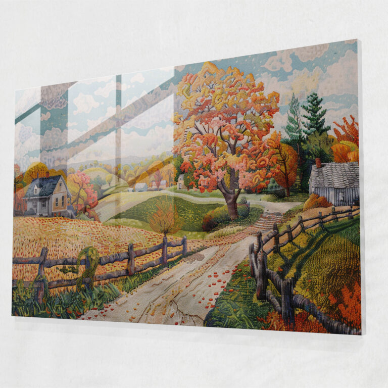 Pointillism Wall Art - Countryside Landscape - Pointillism, Pointillism, Modern Art, Glass Wall Art