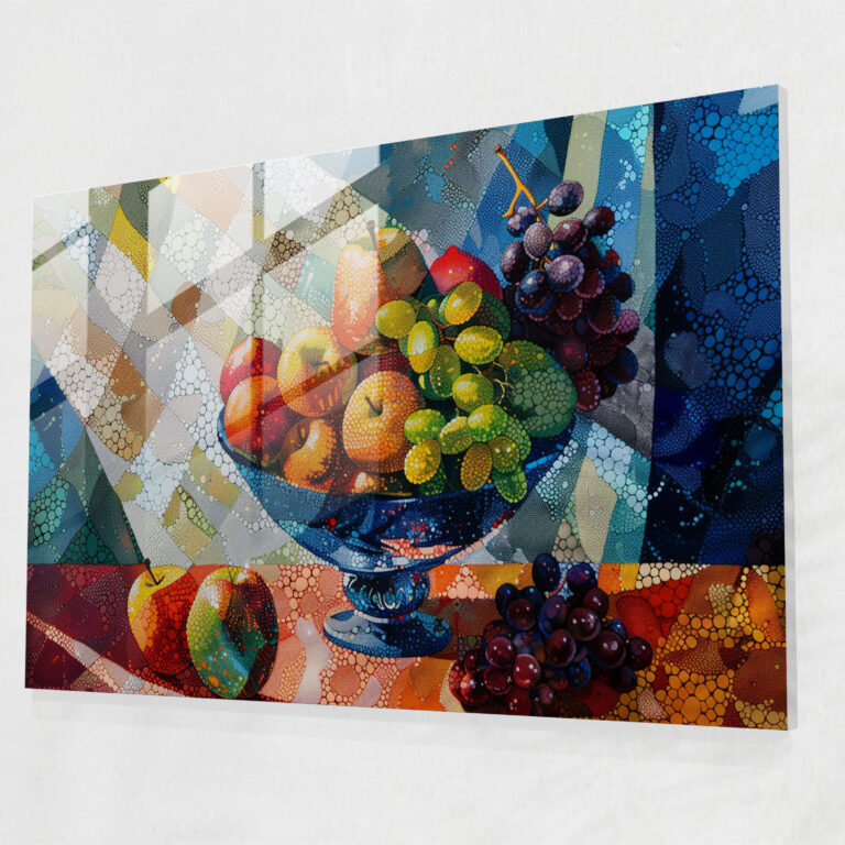 Pointillism Glass Print - Still Life With Fruits - Pointillism, Fruits, Home Decoration, Modern Art