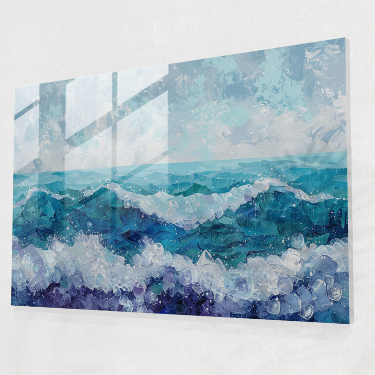 Pointillism Glass Art - Abstract Seascape - Pointillism, Wall Decoration, Modern Art, Glass Wall Art