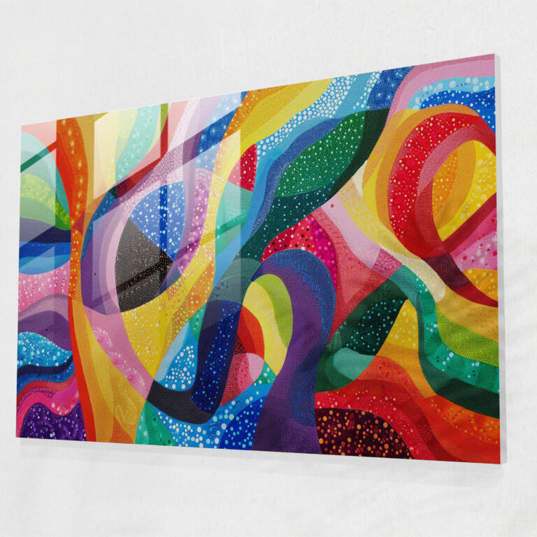 Pointillism Glass Print - Colorful Abstract Shapes - Pointillism, Glass Wall Art, Pointillism, Home Decoration