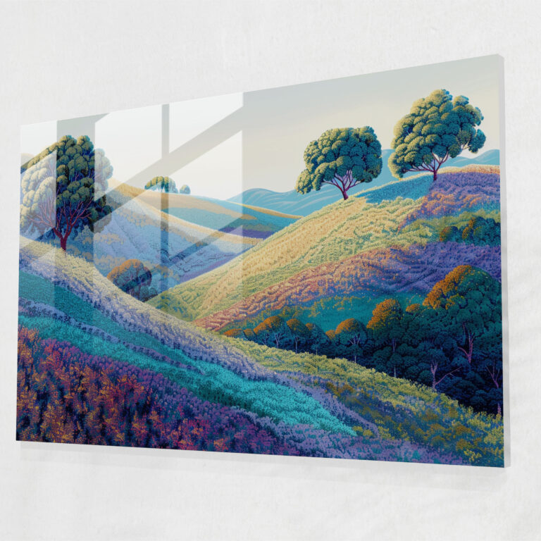 Pointillism Glass Wall Art - Rolling Hills Landscape - Pointillism, Pointillism, Glass Art, Modern Art
