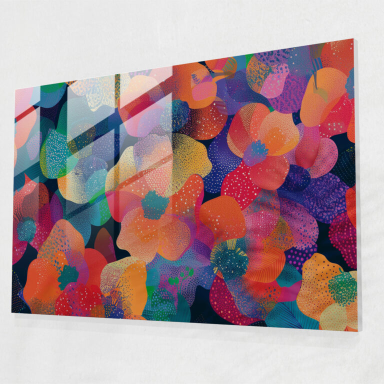 Pointillism Glass Wall Art - Floral Abstract Design - Pointillism, Glass Wall Art, Wall Decoration, Home Decoration