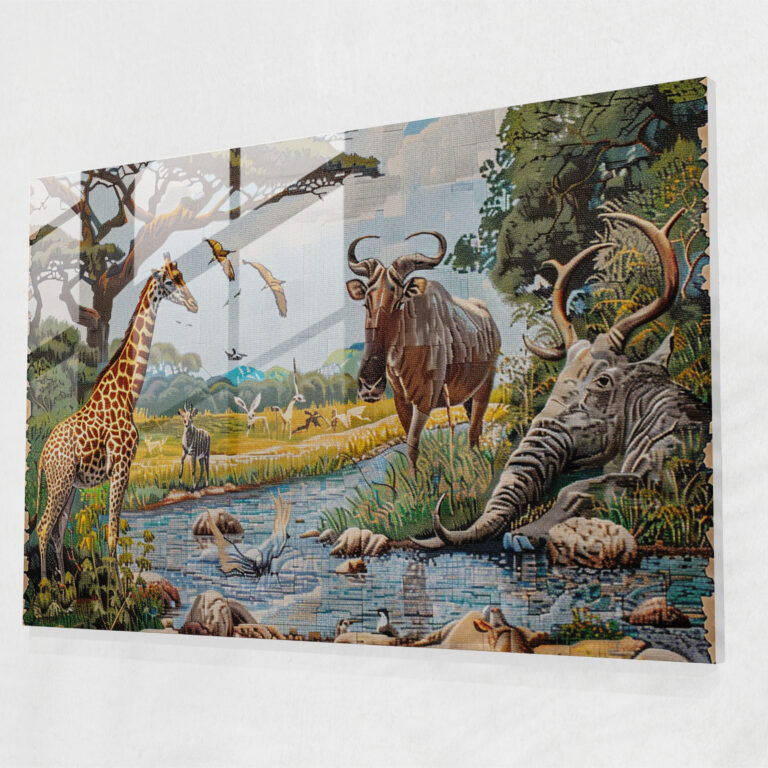 Pointillism Home Decoration - Wildlife Scene - Pointillism, Modern Art, Glass Print, Pointillism