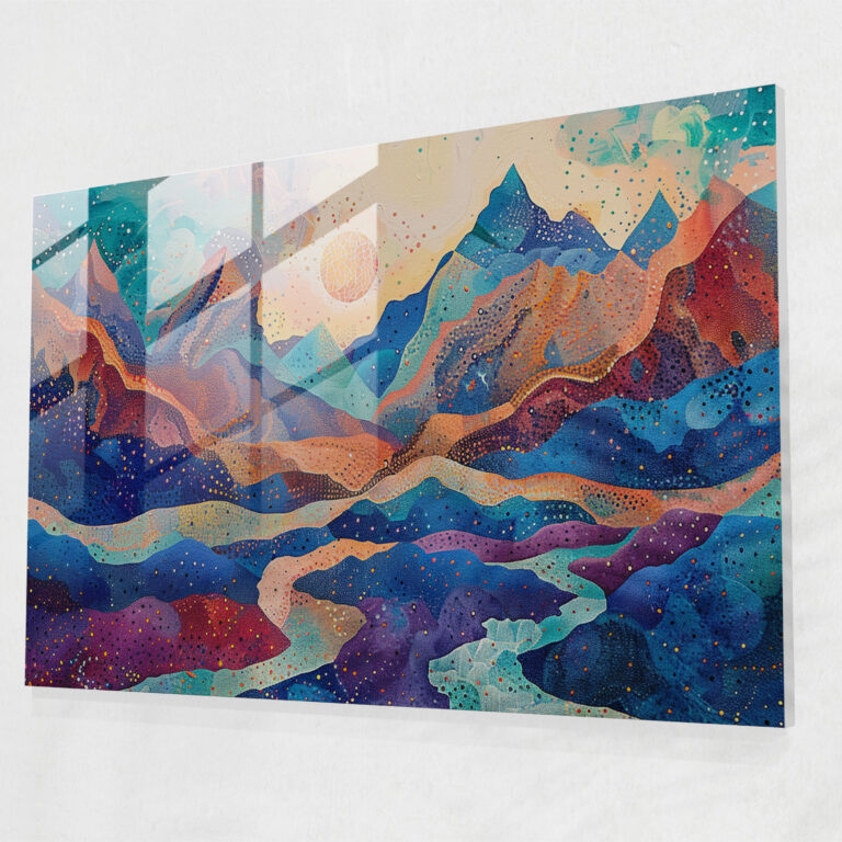 Pointillism Wall Decoration - Mountain Landscape - Pointillism, Glass Print, Wall Decoration, Glass Art
