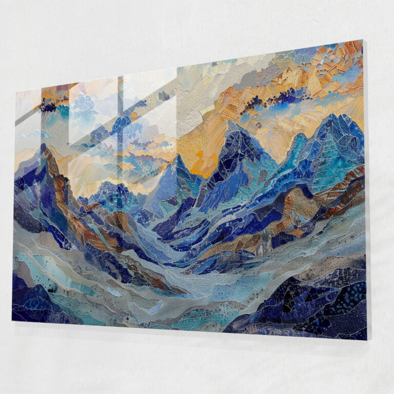 Pointillism Mountain Landscape Glass Print - Pointillism, Mountain Landscape, Modern Art, Glass Art