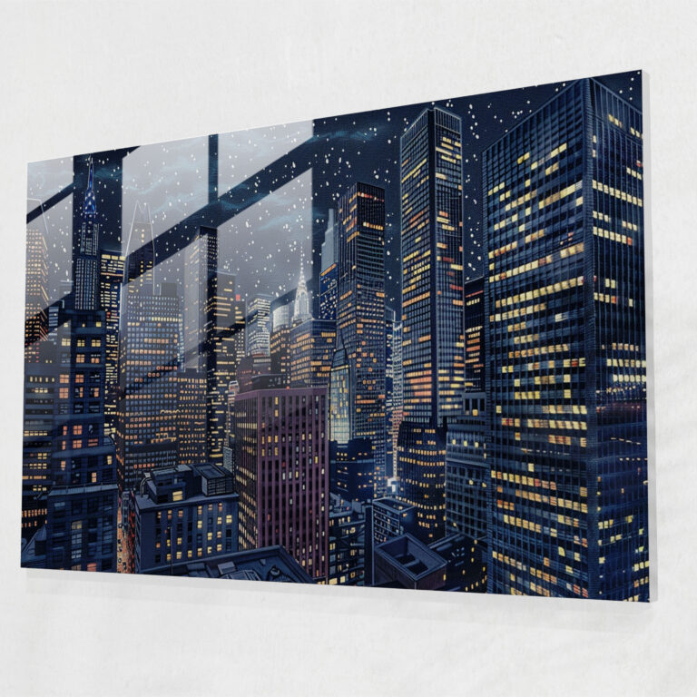 Urban Night Cityscape Pointillism Home Decoration - Pointillism, Glass Art, Modern Art, Pointillism