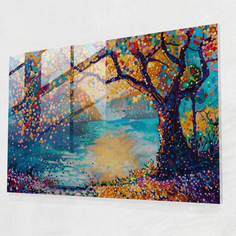 Dreamy Landscape Pointillism Modern Art - Pointillism, Pointillism, Wall Decoration, Glass Art