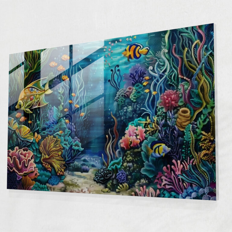 Surreal Underwater Pointillism Glass Wall Art - Pointillism, Home Decoration, Modern Art, Pointillism