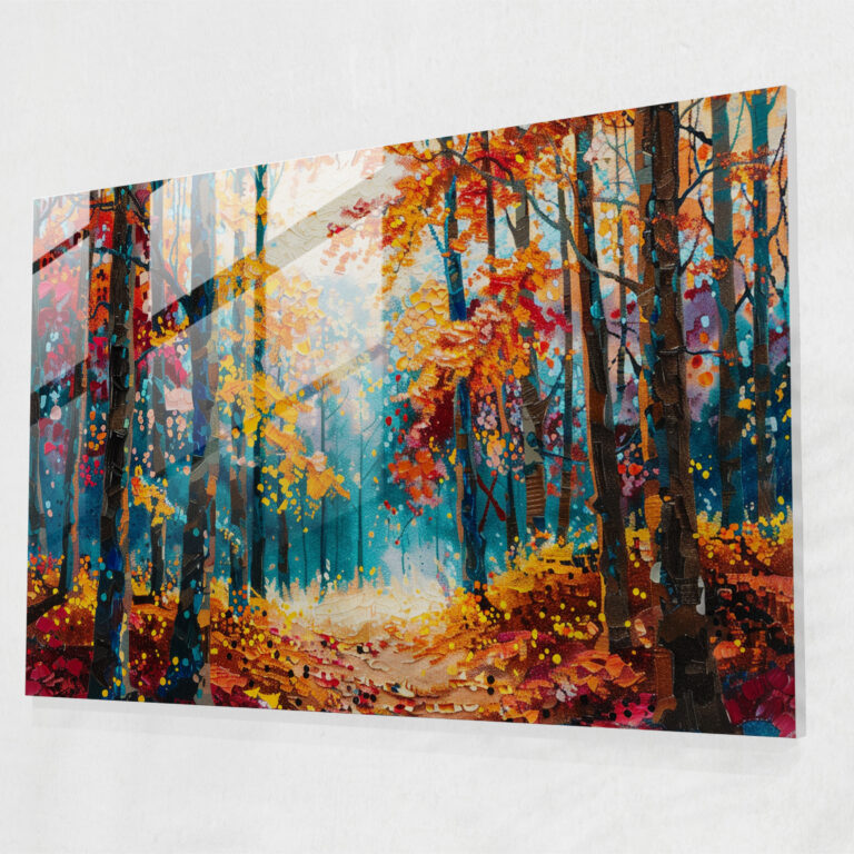Autumn Forest Pointillism Glass Wall Art - Pointillism, Colorful, Wall Decoration, Forest