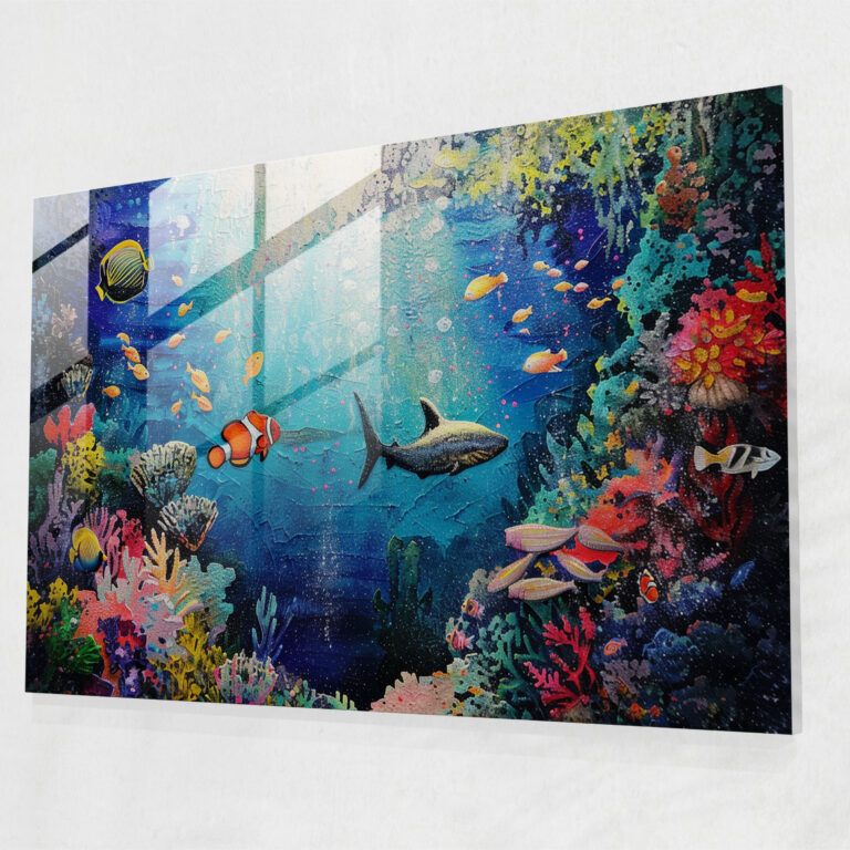Underwater Dream Pointillism Wall Decoration - Pointillism, Home Decoration, Glass Wall Art, Ocean