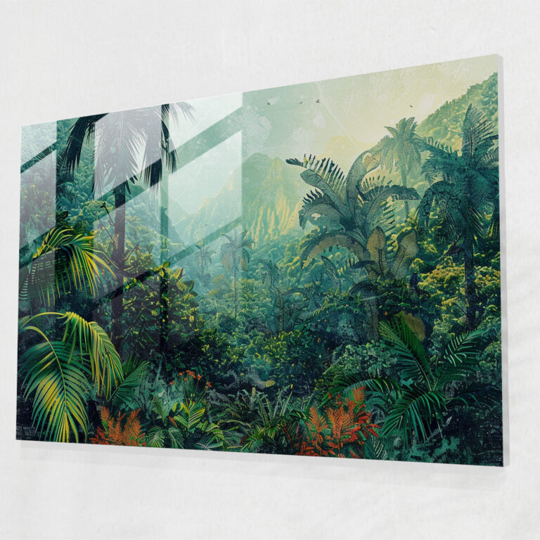Pointillism Glass Wall Art: Tropical Jungle - Pointillism, Wall Decoration, Tropical, Glass Print
