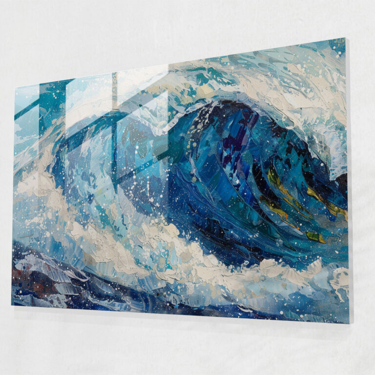Pointillism Wall Decoration: Ocean Waves - Pointillism, Glass Art, Home Decoration, Glass Print