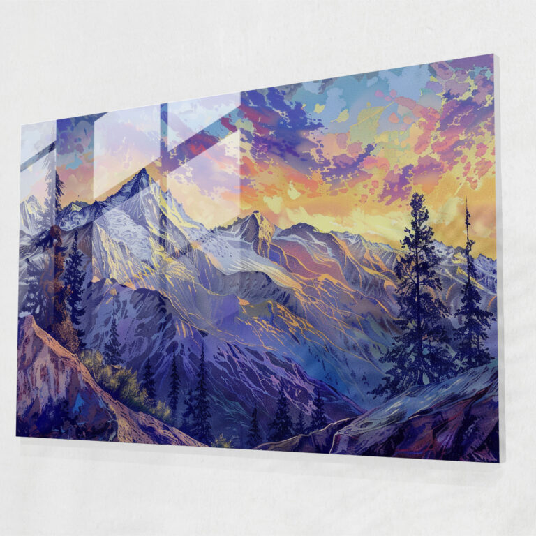Pointillism Modern Art: Mountain Landscape - Pointillism, Glass Art, Glass Print, Pointillism