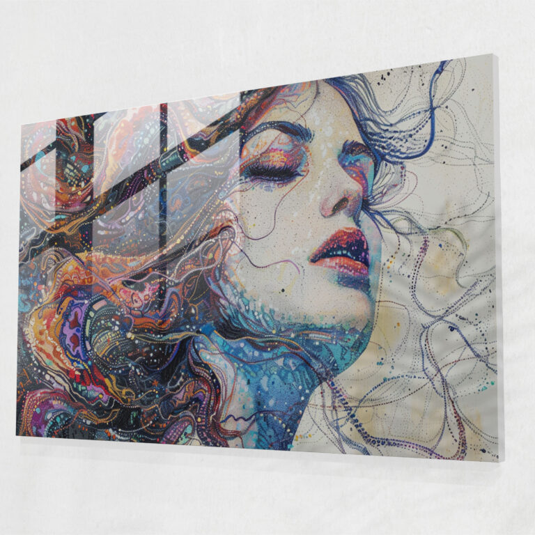 Woman Portrait Pointillism Glass Print Wall Decoration - Pointillism, Glass Wall Art, Wall Decoration, Home Decoration