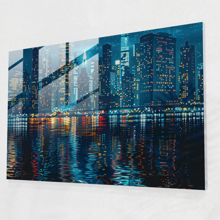Cityscape Night Pointillism Glass Wall Art Home Decoration - Pointillism, Glass Art, Glass Wall Art, Wall Decoration