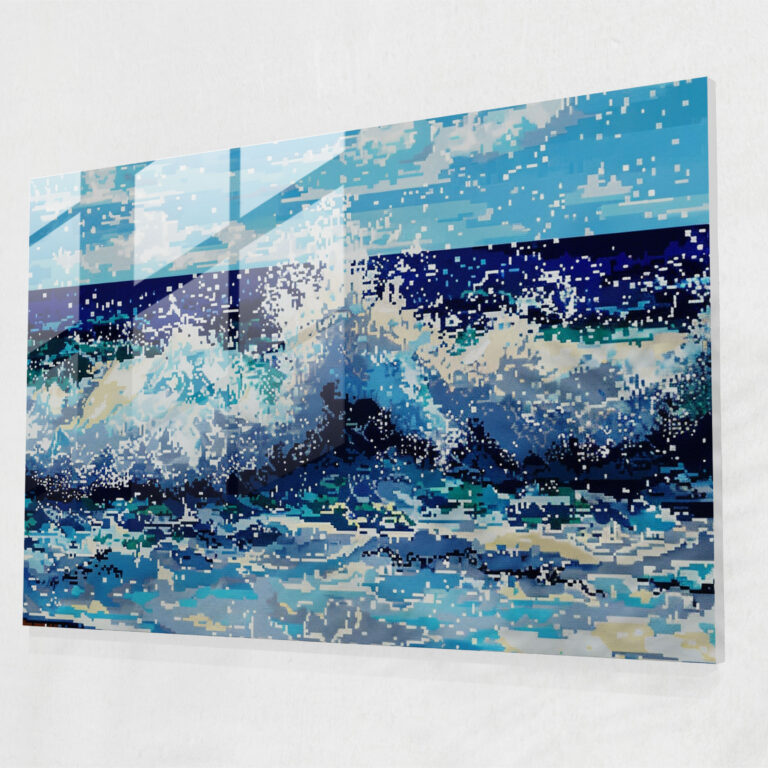 Seascape Waves Pointillism Glass Print Modern Wall Decoration - Pointillism, Wall Decoration, Pointillism, Glass Print