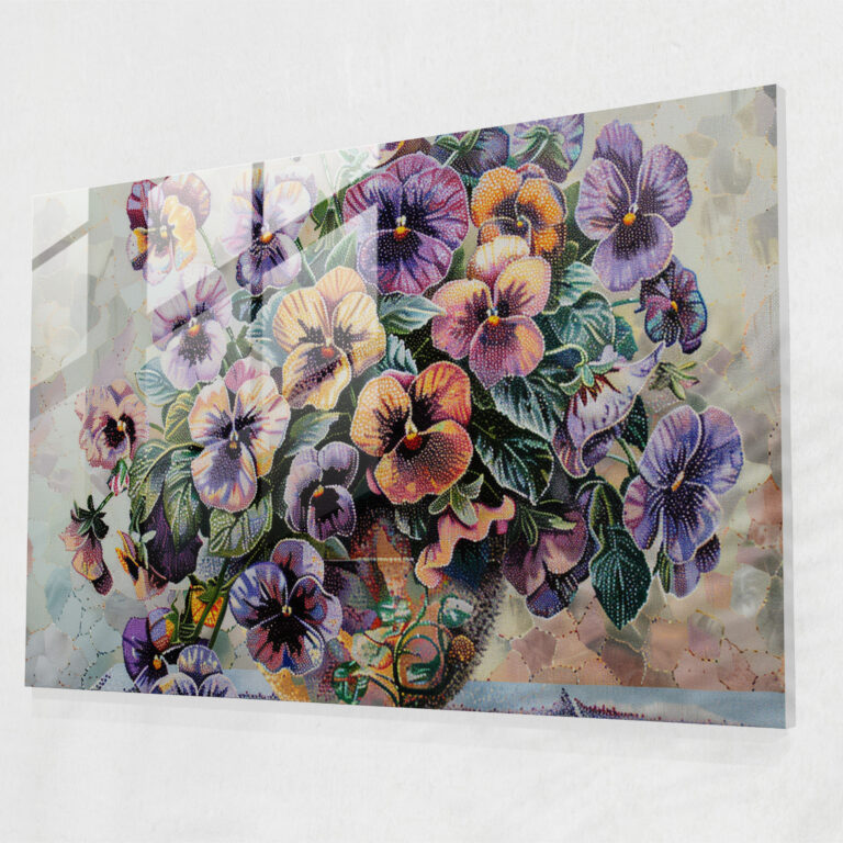 Floral Still Life Pointillism Glass Wall Art Home Decoration - Pointillism, Glass Wall Art, Modern Art, Glass Art