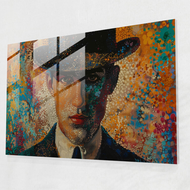 Man Portrait Pointillism Glass Print Wall Art Home Decoration - Pointillism, Modern Art, Pointillism, Wall Decoration