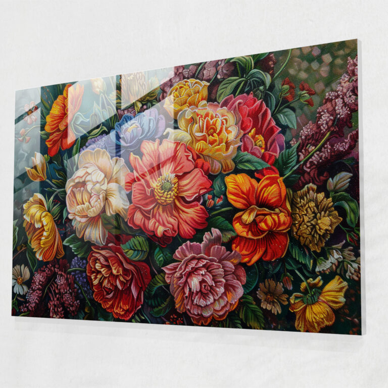 Pointillism Glass Print: Lush Floral Bouquet - Pointillism, Glass Wall Art, Glass Print, Modern Art