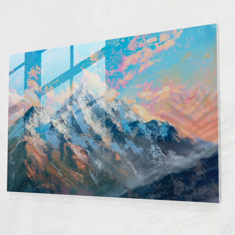 Pointillism Wall Decoration: Majestic Mountain Landscape - Pointillism, Glass Print, Wall Decoration, Glass Wall Art