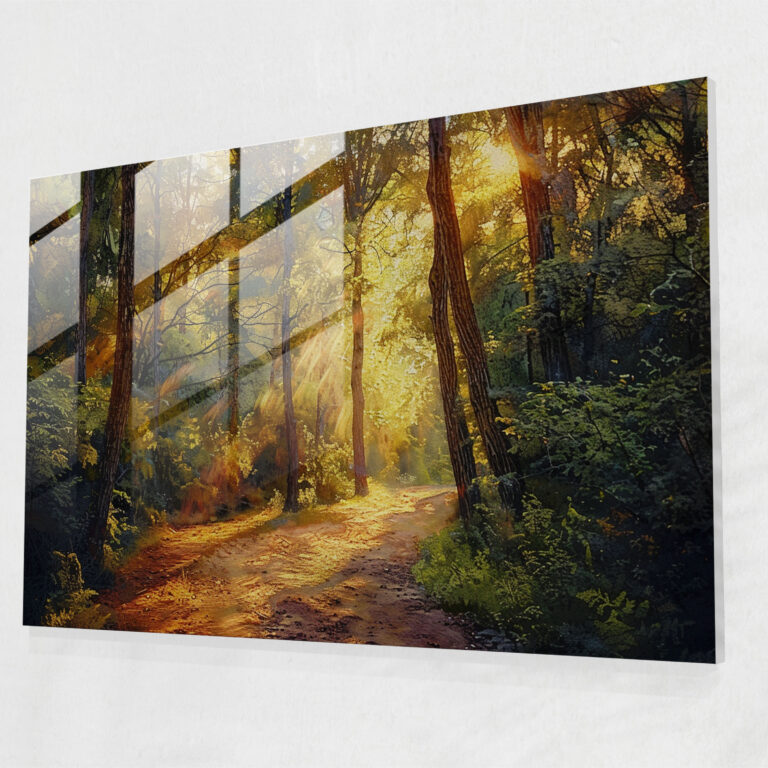 Pointillism Wall Decoration: Enchanting Forest Landscape - Pointillism, Home Decoration, Modern Art, Glass Print