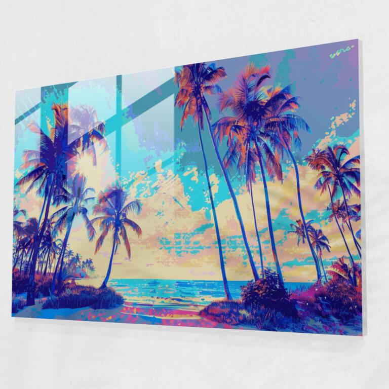 Pointillism Glass Art: Exotic Tropical Paradise - Pointillism, Modern Art, Home Decoration, Glass Print