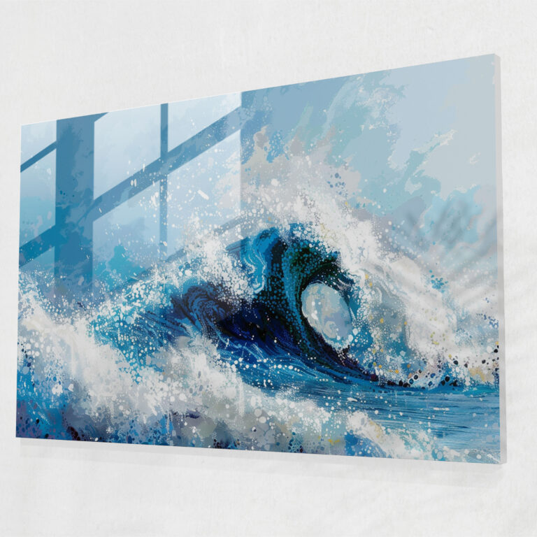 Pointillism Glass Art - Abstract Ocean Waves - Pointillism, Glass Wall Art, Pointillism, Modern Art