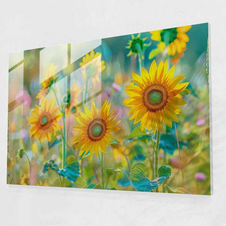 Sunflower Pointillism Glass Print - Pointillism, Glass Print, Glass Art, Home Decoration