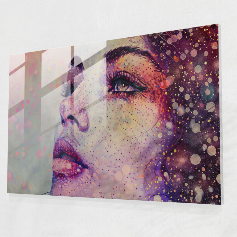 Woman Portrait Pointillism Glass Print - Pointillism, Wall Decoration, Glass Art, Glass Print