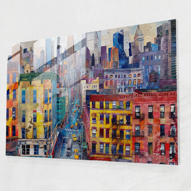 Cityscape Pointillism Home Decoration - Pointillism, Modern Art, Wall Decoration, Glass Art