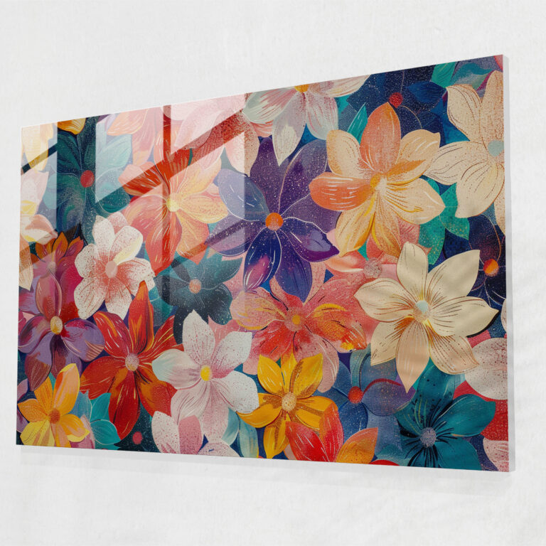 Floral Pattern Pointillism Glass Wall Art - Pointillism, Modern Art, Wall Decoration, Home Decoration