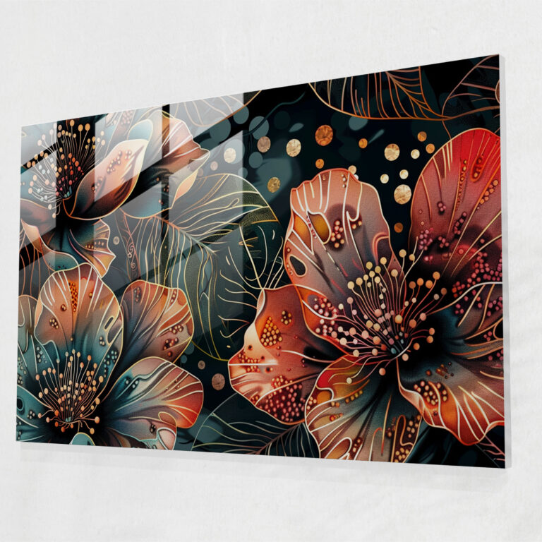 Pointillism Glass Wall Art Intricate Floral Pattern - Pointillism, Home Decoration, Glass Art, Pointillism