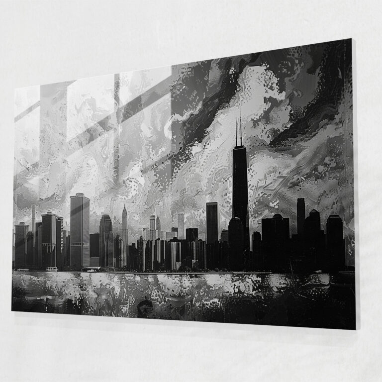 Pointillism Glass Wall Art Cityscape Skyline - Pointillism, Urban Sophistication, Glass Wall Art, Home Decoration