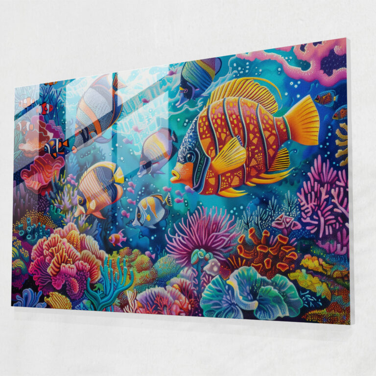 Pointillism Glass Print Underwater Marine Life - Pointillism, Pointillism, Glass Art, Glass Wall Art