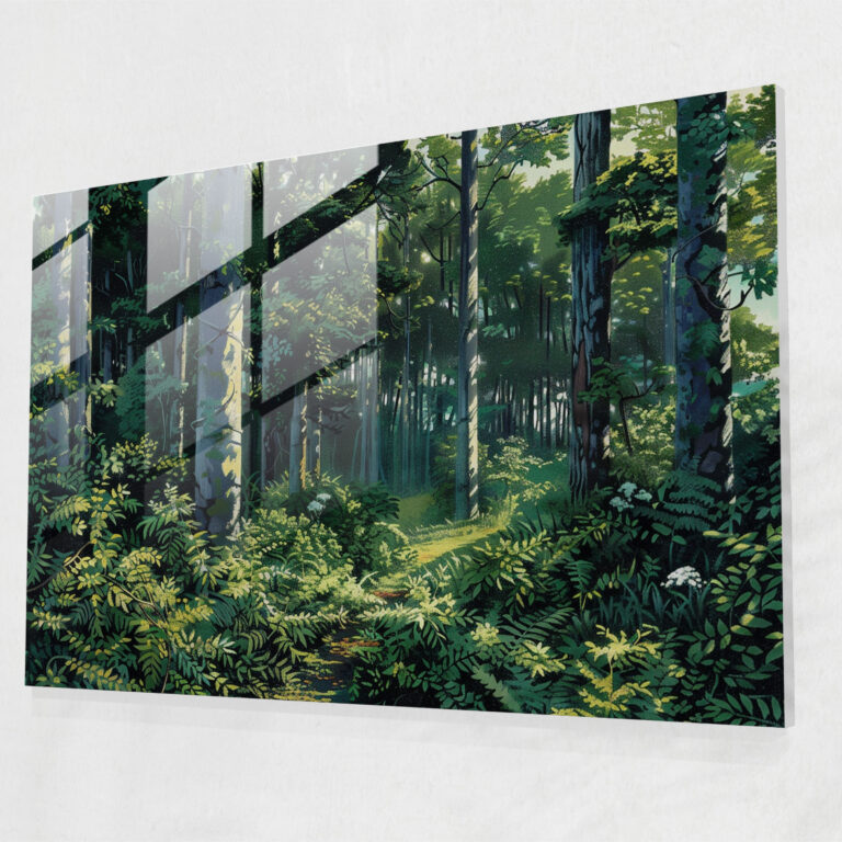 Pointillism Glass Wall Art Lush Forest Foliage - Pointillism, Glass Art, Glass Print, Wall Decoration