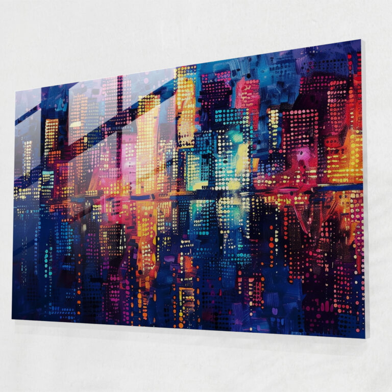 Pointillism Cityscape Glass Wall Art - Pointillism, Glass Art, Cityscape, Glass Wall Art